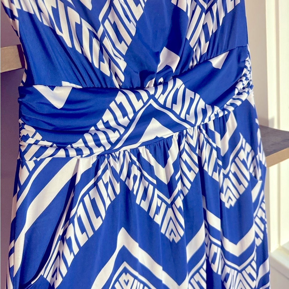 Blue and White Chevron Maxi Dress - Picture 2 of 6